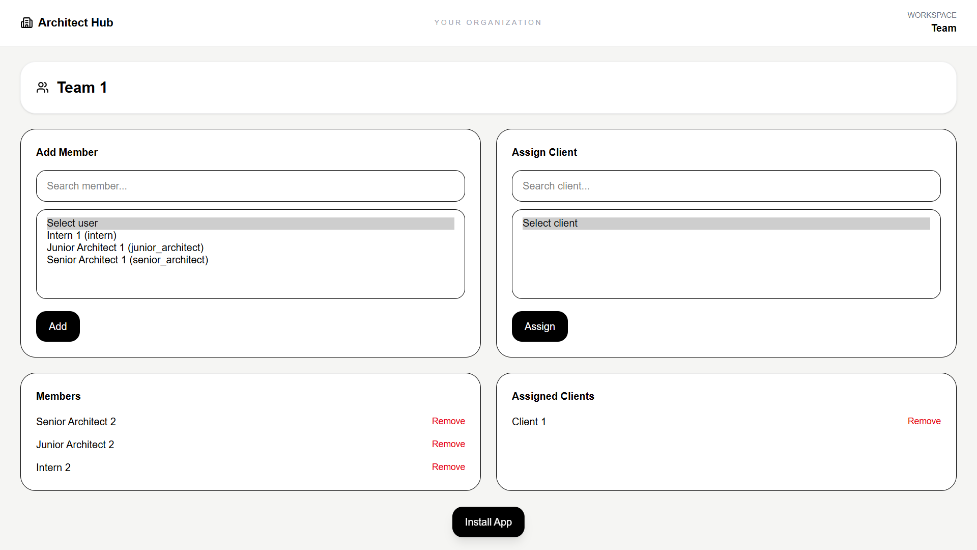 Team Management Interface